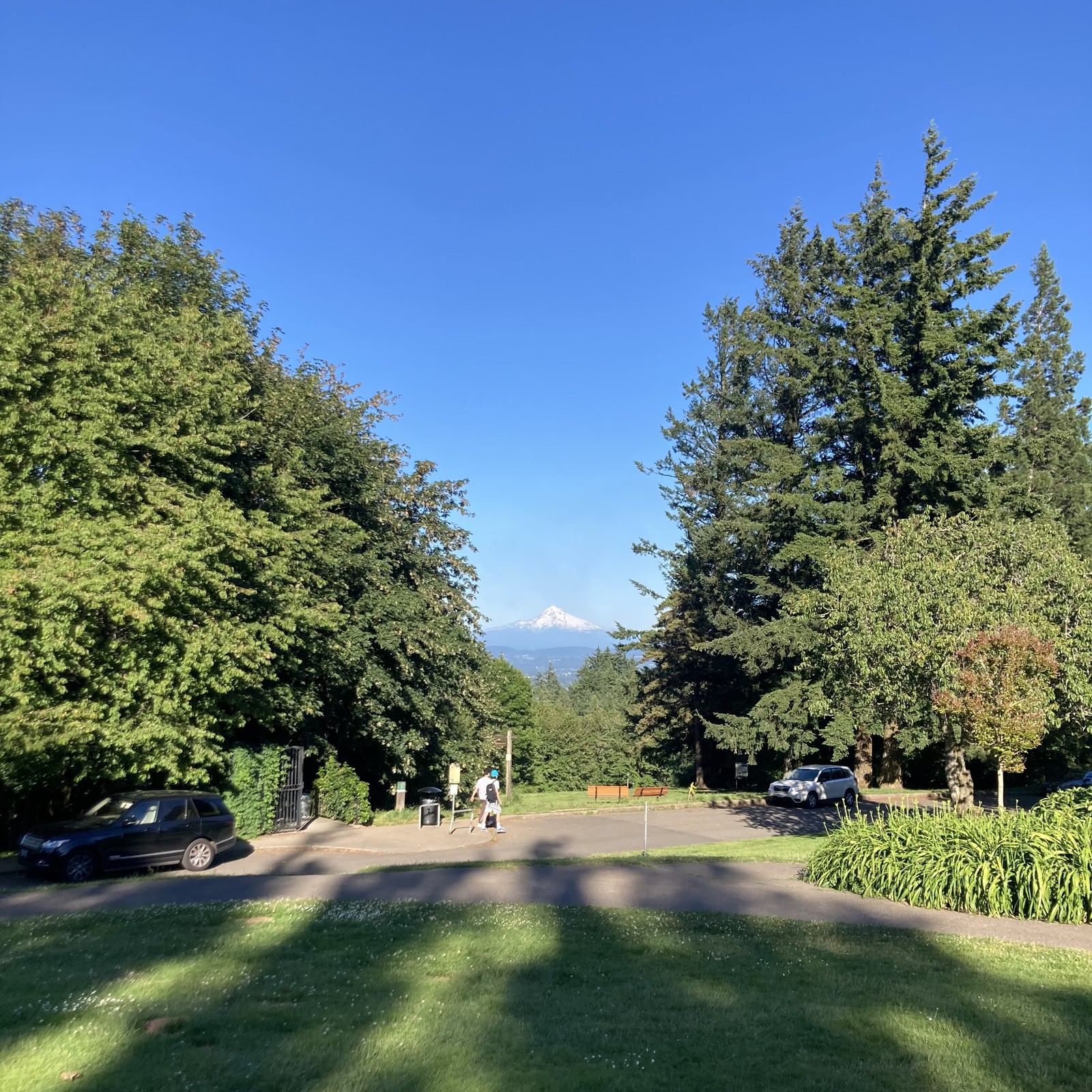 long shadows point east toward Mt. Hood on a very clear summer day