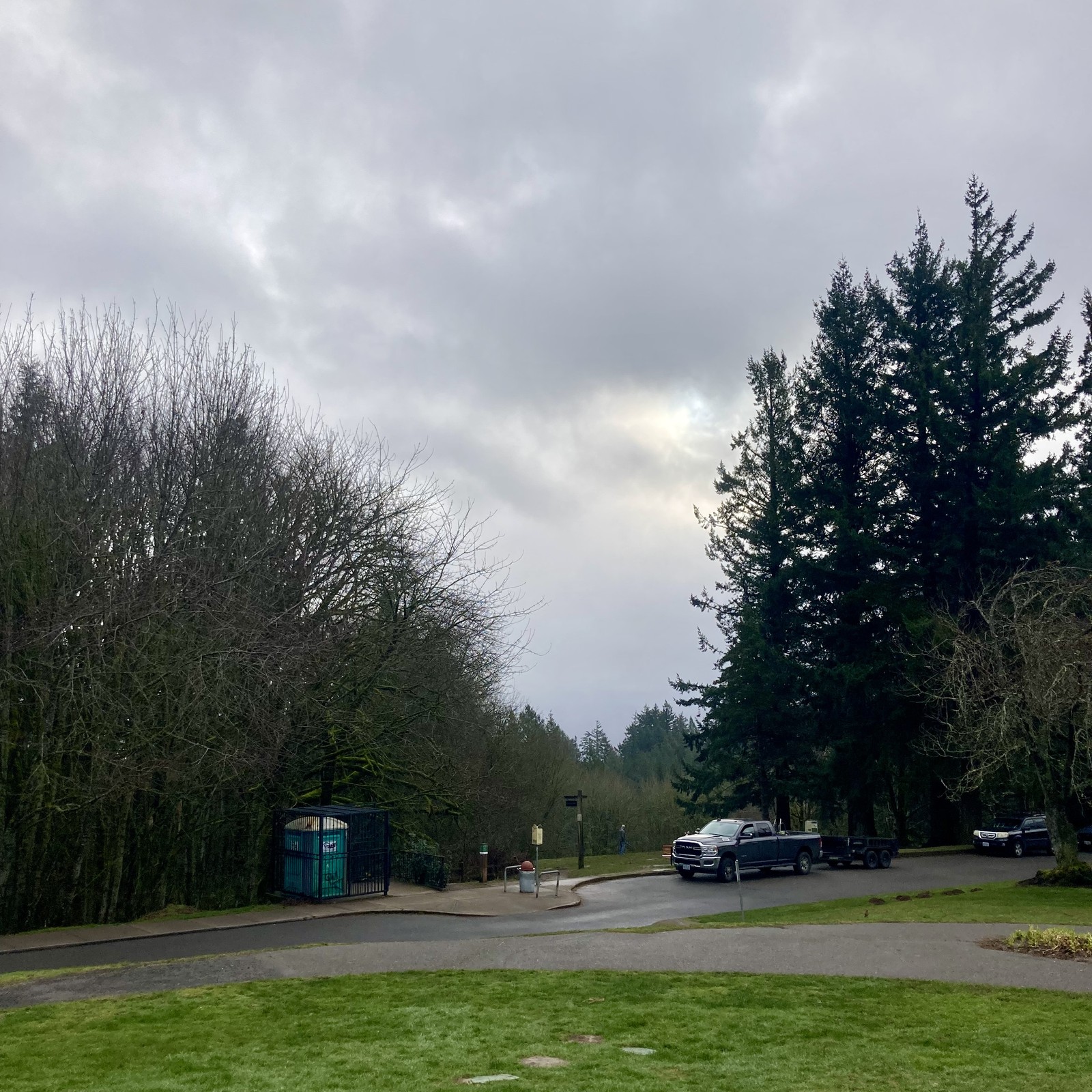 View from Council Crest Park toward Mt. Hood, which is obscured by the entirely typical late-March gray Oregon skies.