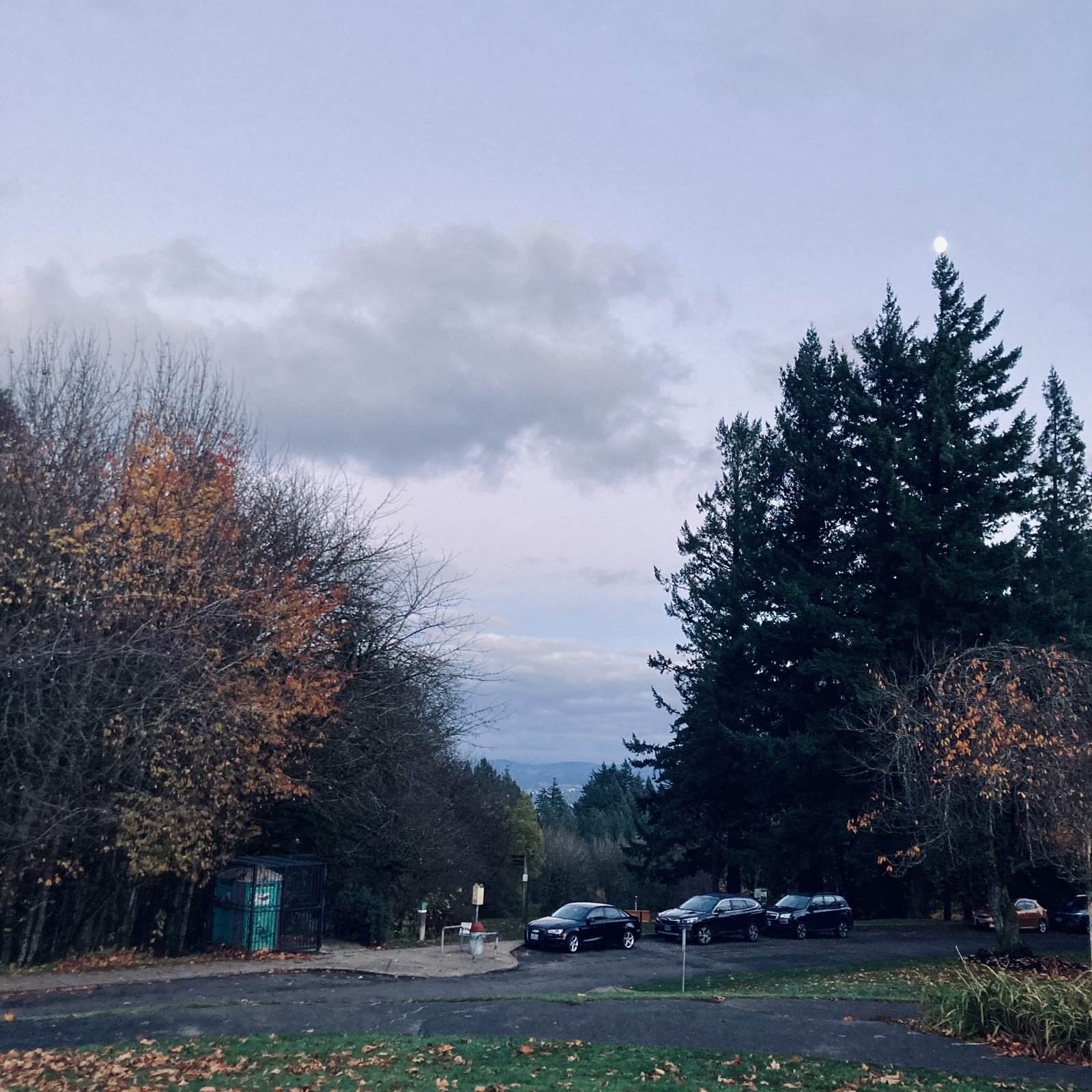 View toward Mt. Hood (which is obscured by stratus clouds) about 20min after sunset on the evening before Thanksgiving