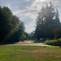 Outline of Mt. Hood faintly visible through a humid haze