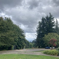 A wonderfully dramatic broken gray sky hides Mt. Hood