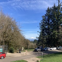 white mountain, green grass, blue sky