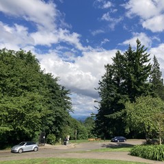 Lovely fluffy clouds in a blue sky. No mountain.